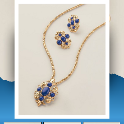 Royal blue crown statement necklace and earring set