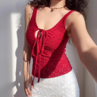 Hollow Lace-Up Textured Vest - Thumbnail 5
