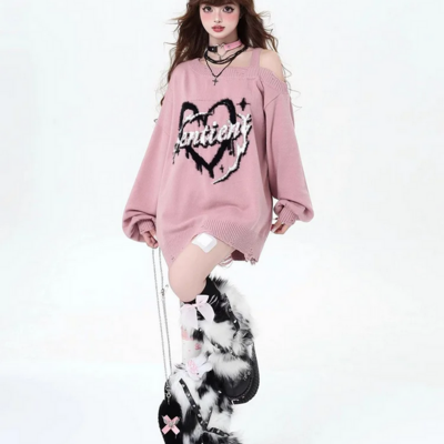 Gothic knitted sweater pullover women harajuku y2k - Thumbnail 1
