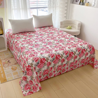 Red Flower Printed Flat Bed Sheets for Double Bed 3 pcs - Thumbnail 1