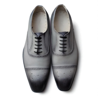 Crafted Leather Classic Gray Leather Wedding Oxford Lace up Dress Shoes - Thumbnail 2
