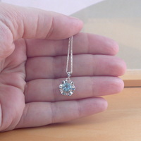 BOXED GIFT/Sterling Silver Blue Topaz Flower Pendant & Chain/Topaz Necklace/Blue Topaz Necklace/Topaz jewellery/UK - Thumbnail 2