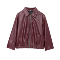 Wine Red Faux Leather Jacket - Thumbnail 7