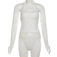 Mesh translucent halter neck sexy lace-up vest + short cardigan fashion suit - Thumbnail 5