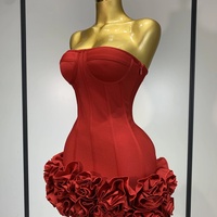 V-Neck Backless Cross Pleated Evening Gown – Three-Dimensional Flower Design - Thumbnail 1