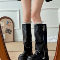Fashion Belt Buckle Gothic Platform Punk Style Women’s Knee High Boots - Thumbnail 6