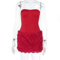 Sexy 3D Flower Texture Strapless Dress - Thumbnail 1