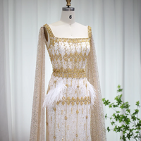 Mermaid Evening Dress with Cape Luxury Feather  - Thumbnail 9