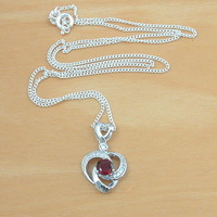 Sterling Silver Heart & Cz Pendant & Chain/Garnet Necklace/Garnet Jewellery/Garnet Jewelry/Garnet Birthstone/UK - Thumbnail 1