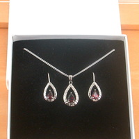 BOXED GIFT SET/Sterling Silver Garnet Teardrop Pendant & Chain/Garnet Necklace/Garnet Jewellery/Garnet Jewelry/Garnet Earrings/UK - Thumbnail 9