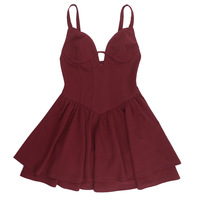 French puffy v-neck sexy pure vest dress - Thumbnail 1