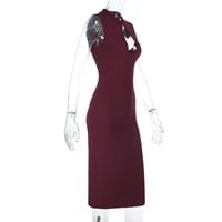 Retro hollow sleeveless slim dress - Thumbnail 5