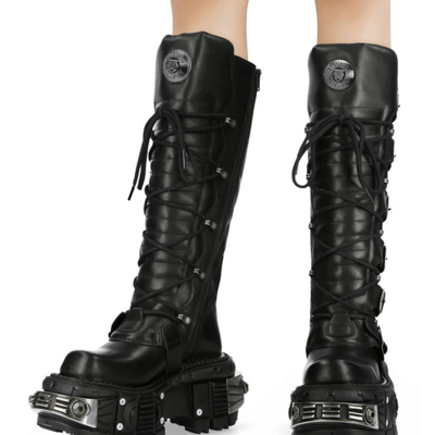 Dark punk women’s metal platform boots - Thumbnail 1