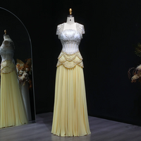 Chiffon Corset Celebrity Evening Dress with Jacket Flare Sleeves - Thumbnail 8