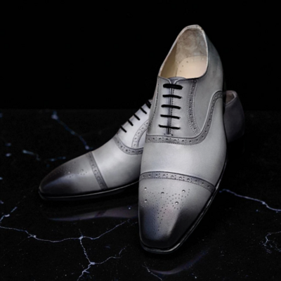 Crafted leather classic gray leather oxford dress shoes