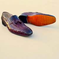 Crafted Leather Classic Brown Crocodile/Alligator Leather Loafers Dress Shoes - Thumbnail 2