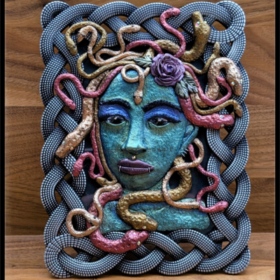 Medusa portrait polymer clay relief framed sculpture  - Thumbnail 1