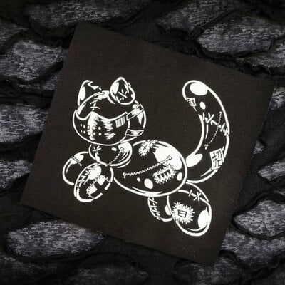 New! patched-up balloon cat with muzzle mask goth punk patches