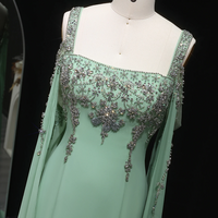 Striking Crystal Yelllow Luxury Arabic Evening Gown with Flowing Cape  - Thumbnail 9