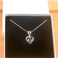 BOXED GIFT/Sterling Silver Heart & Cz Pendant & Chain/Garnet Necklace/Garnet Jewellery/Garnet Jewelry/UK - Thumbnail 7