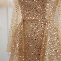 Luxury Dubai Gold Mermaid Evening Dress with Detachable Overskirt Off Shoulder - Thumbnail 5