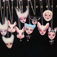 Handmade mouse doll face bedazzled necklace (unique) - Thumbnail 5