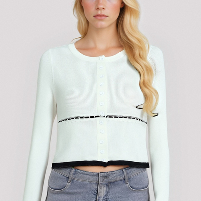 Contrast lace round neck chip cardigan long sleeves cropped cardigan