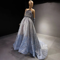 Luxury Beaded Glitter Blue Evening Dress High Custom Crystal Wedding Party Dress - Thumbnail 6