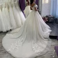 White Ball Gown Wedding Dresses Ivory Lace Bridal Gowns Formal Applique  Lace Up New Custom Plus Size Tulle Off-Shoulder Sweetheart Beaded - Thumbnail 4