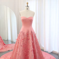  Luxury Feathers Dubai Coral Pink Evening Dresses - Thumbnail 2