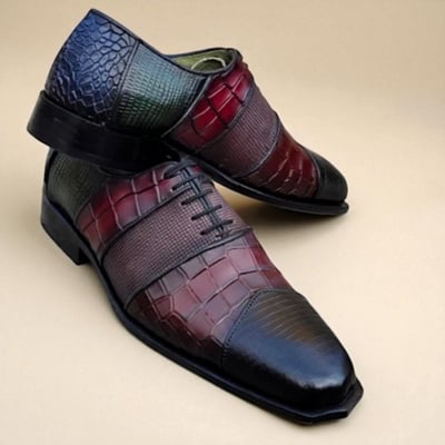 Crafted leather classic multi color crocodile/alligator leather dress shoes