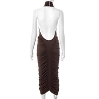 Halter neck high collar gathered hip dress - Thumbnail 3