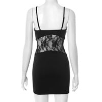 Simple solid color suspender stitching lace dress - Thumbnail 3