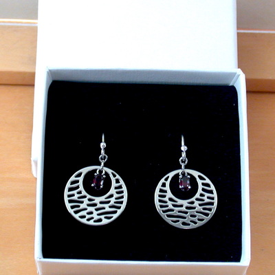 Boxed gift/sterling silver garnet gemstone boho earrings/garnet earrings/garnet drop earrings/circle dangly earrings/garnet jewellery/uk