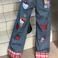 KITTY STRIPE SPLICING JEANS - Thumbnail 3