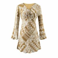 Retro floral print V-neck flared long-sleeved dress - Thumbnail 2