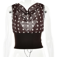 Polka dot hottie cropped top sexy slim backless lace-up patchwork t-shirt - Thumbnail 5
