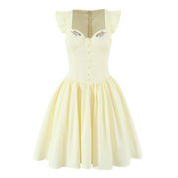 Sweet Flying Sleeves Herringbone Embroidered Square Neck Mini Dress - Thumbnail 4