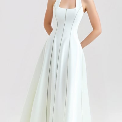 Retro elegant sexy halter back midi dress