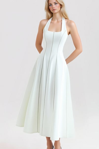 Retro Elegant Sexy Halter Back Midi Dress