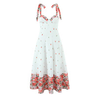 White floral contrast bow tie sundress waist dress - Thumbnail 2