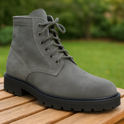 Handmade grey suede lace-up boots for men durable outdoor workwear and casual fashion shoes