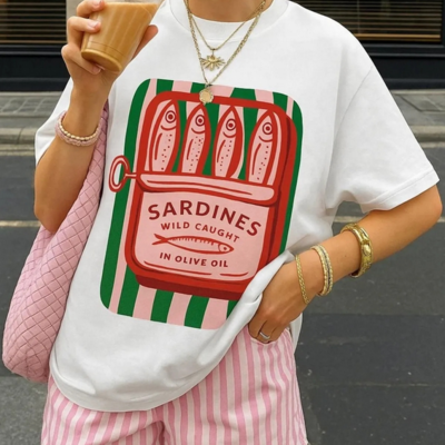 Summer sardines can graphic print t-shirt