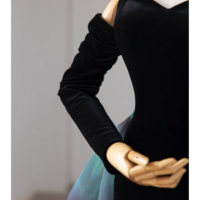 Black velvet evening gown, sweetheart backless dress, long sleeve luxury gown  - Thumbnail 7