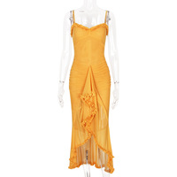 Mesh suspenders pleated irregular sleeveless dress fashionable design long skirt - Thumbnail 10