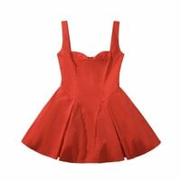 Sexy red satin three-layer three-dimensional steel ring lace splicing puffy dress - Thumbnail 5