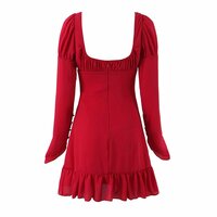 Niche design waist square neck tie long sleeve dress - Thumbnail 1