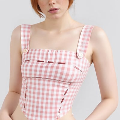 Wear women's plaid irregular camisole sexy navel-baring top