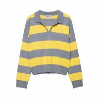 Striped polo collar sweater top - Thumbnail 1