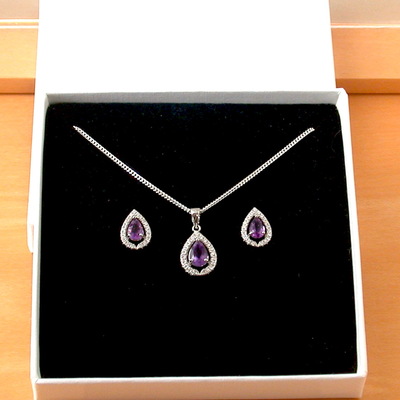 Boxed gift set/sterling silver amethyst pendant & chain/amethyst necklace/amethyst jewellery/amethyst earrings/uk - Thumbnail 2